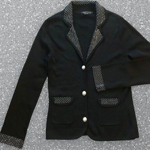 BCBGMaxazria Bedazzled Sweater Jacket Black/Silver Pockets Size M